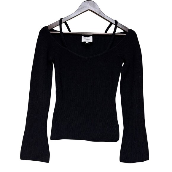 Reformation Romey Women's Sweater Rib Merino Wool Black Off Shoulder Small NWOT - Picture 2 of 11